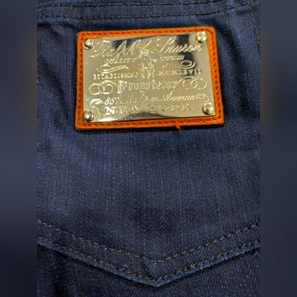 Ralph Lauren Blue Jeans silver metal pocket plate